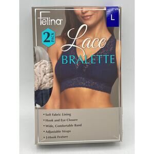 Felina Women's 2-Pack Lace Bralette, Pink & Navy, Size Large